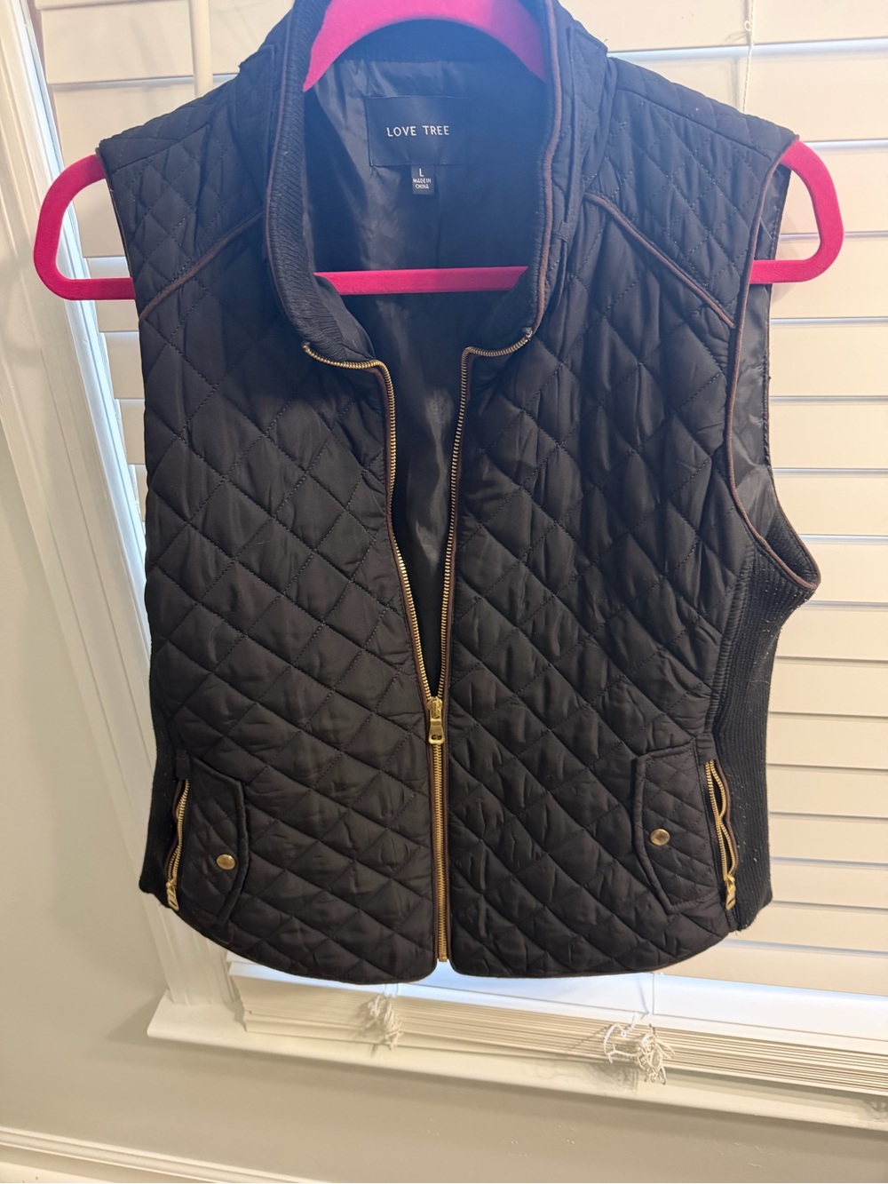 Love Tree Black Quilted Vest with Gold Hardware